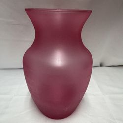 Vintage 8” Satin Frosted Pink Glass Vase