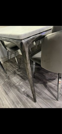 Beautiful  marble table  with 8  gray chairs  from RH