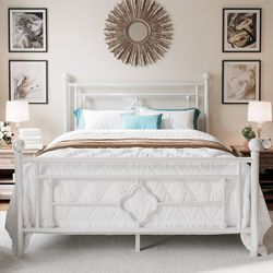 Clearance Full Size Metal Platform Bed Frame, Vintage Victorian Style, Wrought Iron Headboard and Footboard/Mattress Foundation for Storage/No