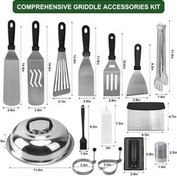 19pcs Flat Top Grill Accessories, Griddle Accessories Kit for Blackstone and Camp Chef, Professional Grilling Accessories, Grill Spatula Set with Enla