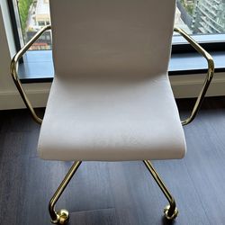 Small Modern Office Swivel Chair with Brass Frame (Cream Color)