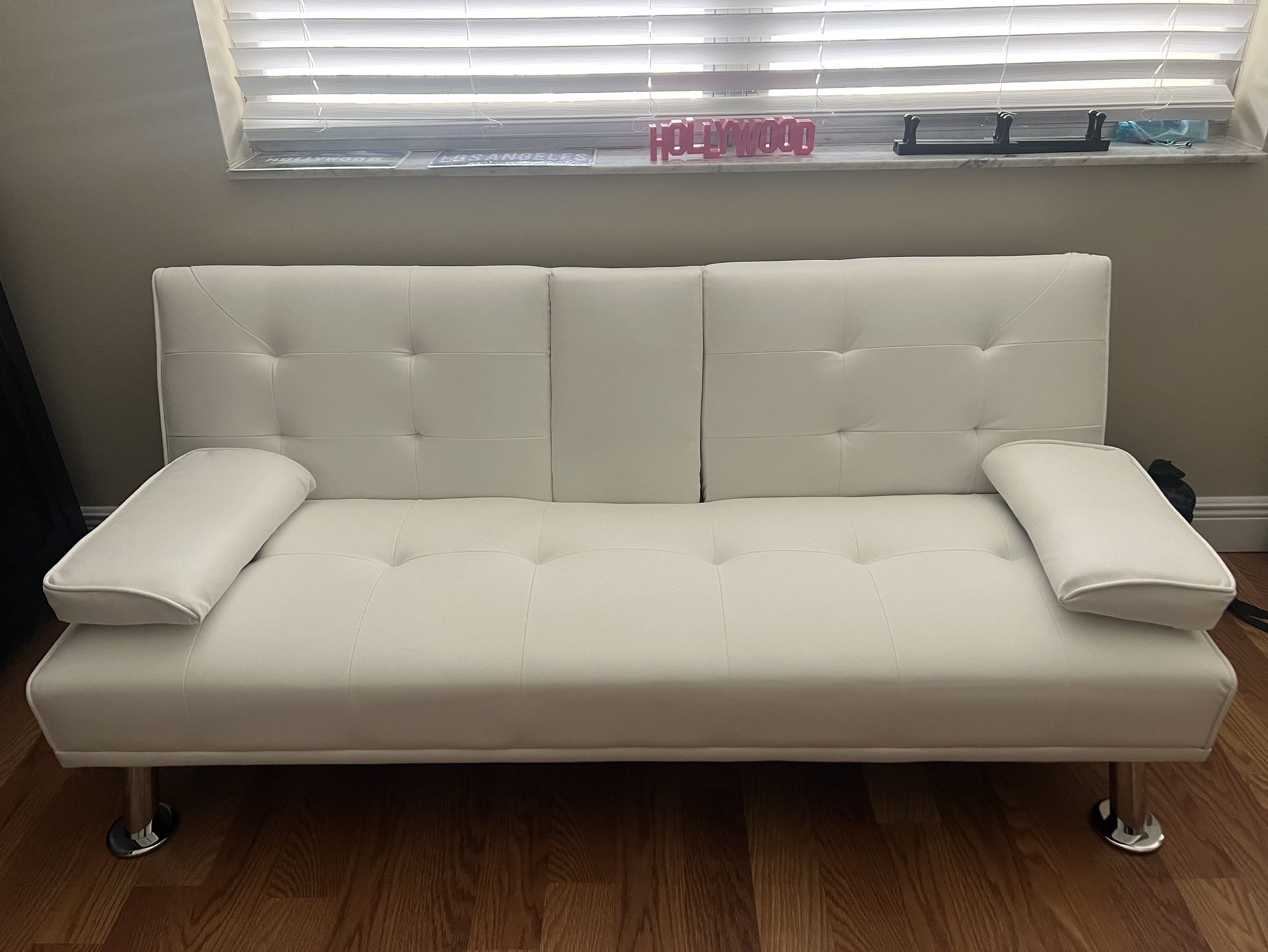 Homall Futon Sofa Bed Faux Leather Couch Modern Convertible Folding Recliner with 2 Cup Holders