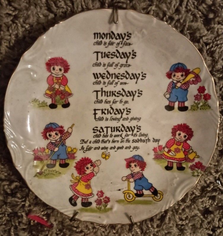 1974 Raggedy Ann and Andy Vintage Collectable Plate