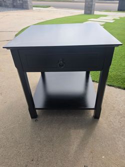 Black Wood End Table with Drawer and Shelf