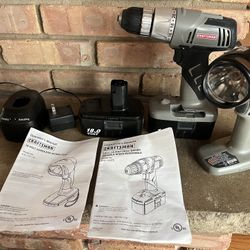 Craftsman 3/8" Drill Driver 18V (contact info removed)70 w/ 2 Batteries , Chargers, Flashlight