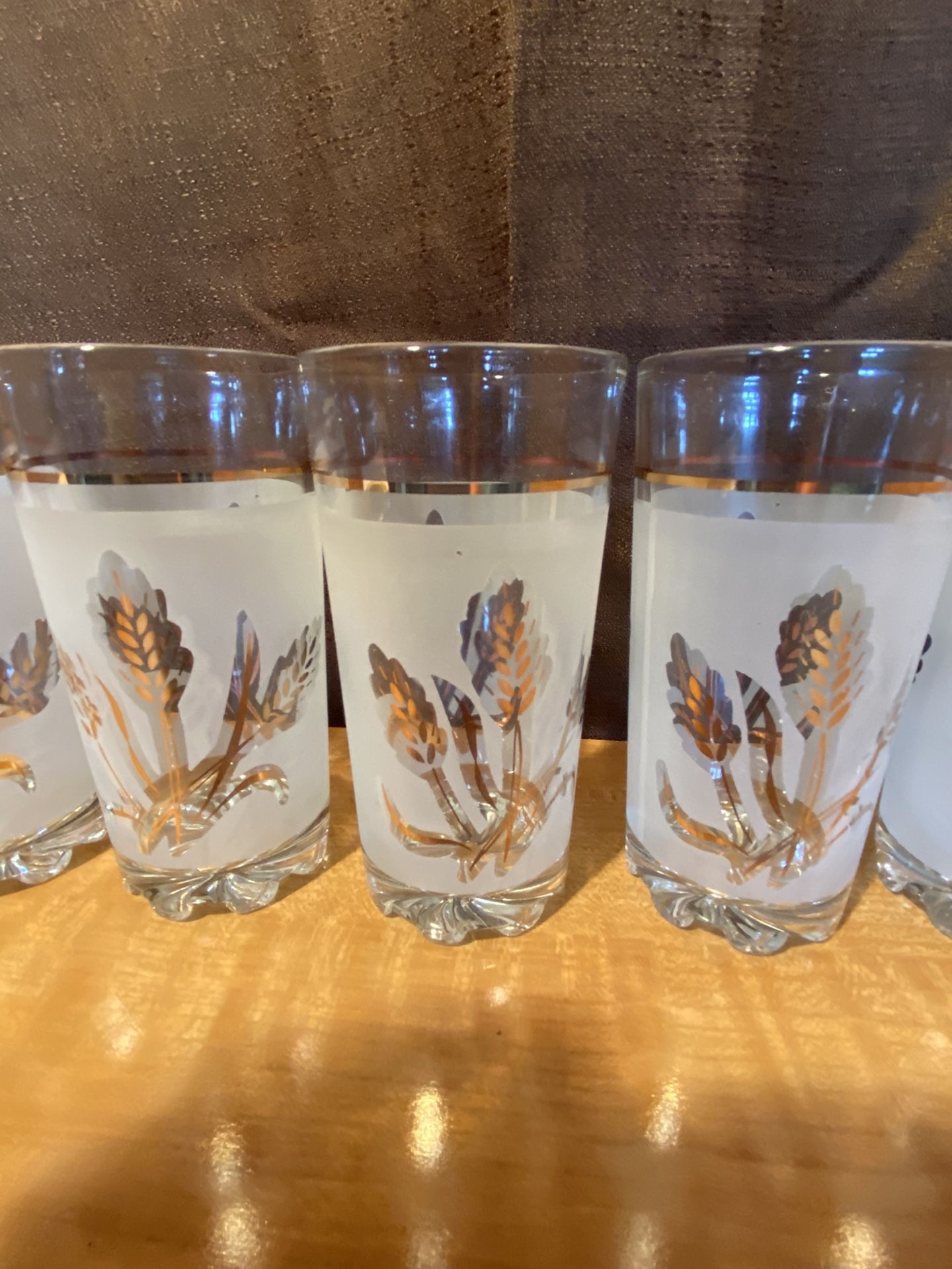 MCM Glassware Set of 5 Highball Drink Glasses Gold Leaves