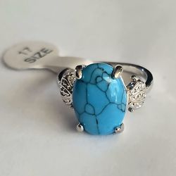 QUALITY TITANIUM SILVER NEW SIZE 7 PRONG DET POLISHED NATURAL TURQUOISE RING