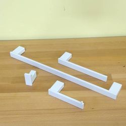 Bathroom towel bar set. 4 bars. White, metal. Block/square style

