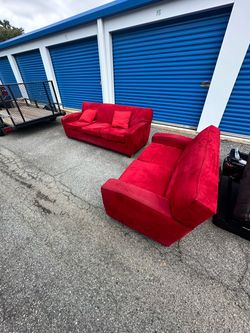 Vibrant Red Sofa & Loveseat W/ Pillows‼️Modern Style‼️$150‼️ DELIVERY AVAILABLE FOR EXTRA FEE‼️