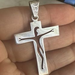 Vintage 925 Sterling Silver cross pendant, hallmarked 925 🇲🇽 Mexico , large bale , cut out crucifix ,
