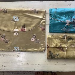 3 VTG ASIAN DESIGNED SILK AND BROCADE HAND CLUTCHES (PURSES) FROM THE 60’s