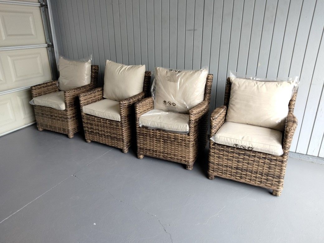 4 outdoor patio woven club chairs with cushions