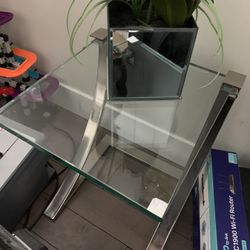 Glass Side End Table Orchid Flower Vase 