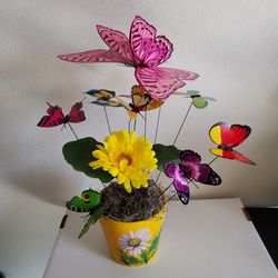 Cute Flower Pot With Lots Of Butterflies. 
