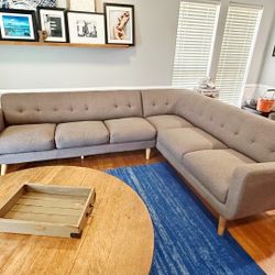 Retro modern mid-century style fabric sectional couch