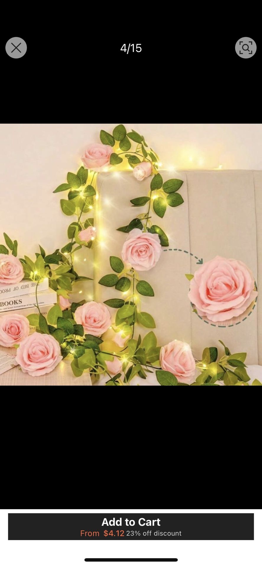 Artificial Flower Pink Roses With LED String Light