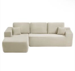 105" L Shaped Modular Sectional Sofa, Deep Seat Boneless Couch Corduroy Beige Sofa with Left Facing Chaise & Side Pockets, No Assembly Required