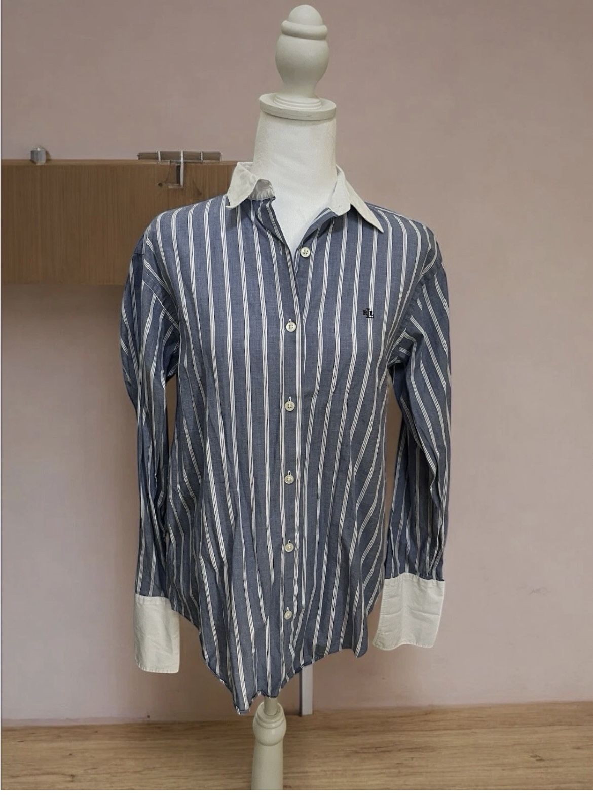 Ralph Ralph Lauren Womens Top Size 8 Blue Striped Button Down Shirt Blouse