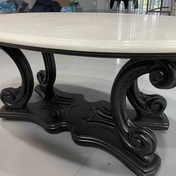 Vintage Oval Wood And Marble Coffee table