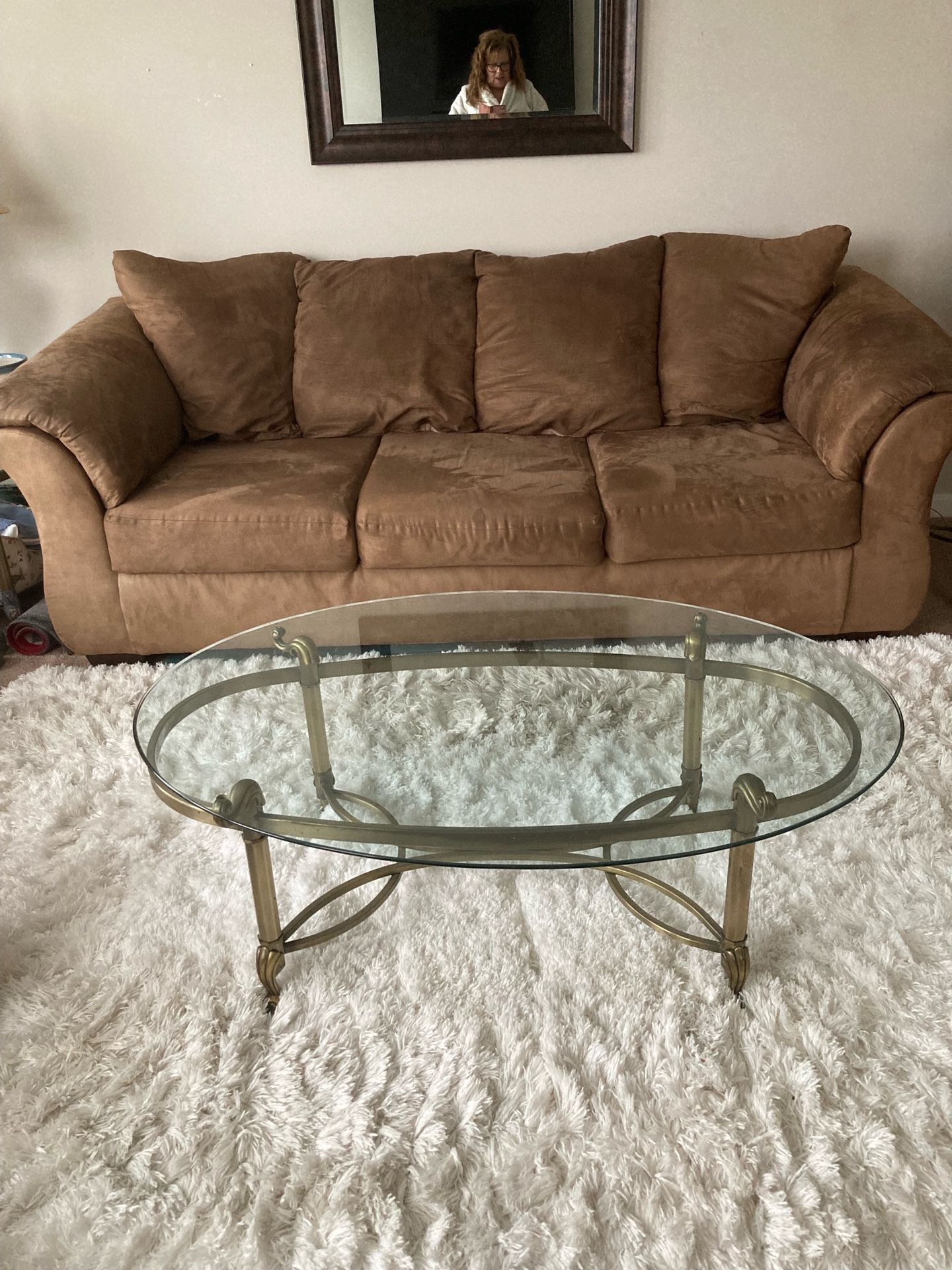 living room couch , coffee table, end table and console table