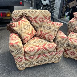 2 Aztec Print Chairs With Pillows 