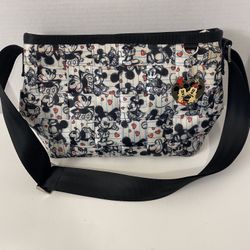 Vintage Harveys Disney Couture Mickey & Minnie Love Kiss Sketch Seatbelt Bag Medium Purse; 14”x10”