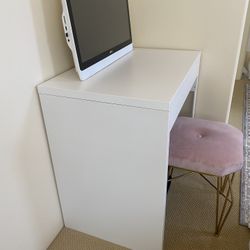 White Desk w/ Pink Velvet Stool