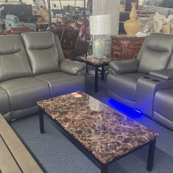 Bonded Leather Power Recliner Sofa And Loveseat Recliner Living Room Set 