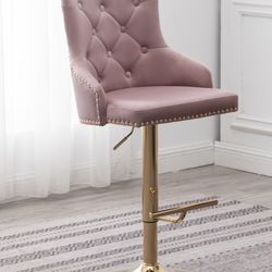 Pink Velvet Swivel Bar Stool