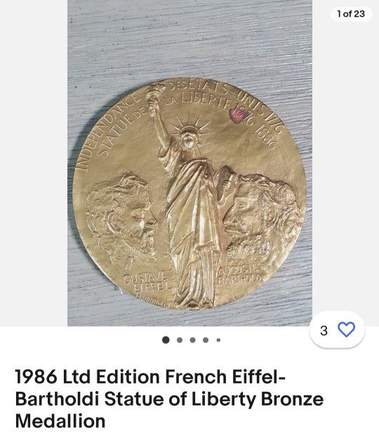 Eiffel Statue Of Liberty Bronze Medallion