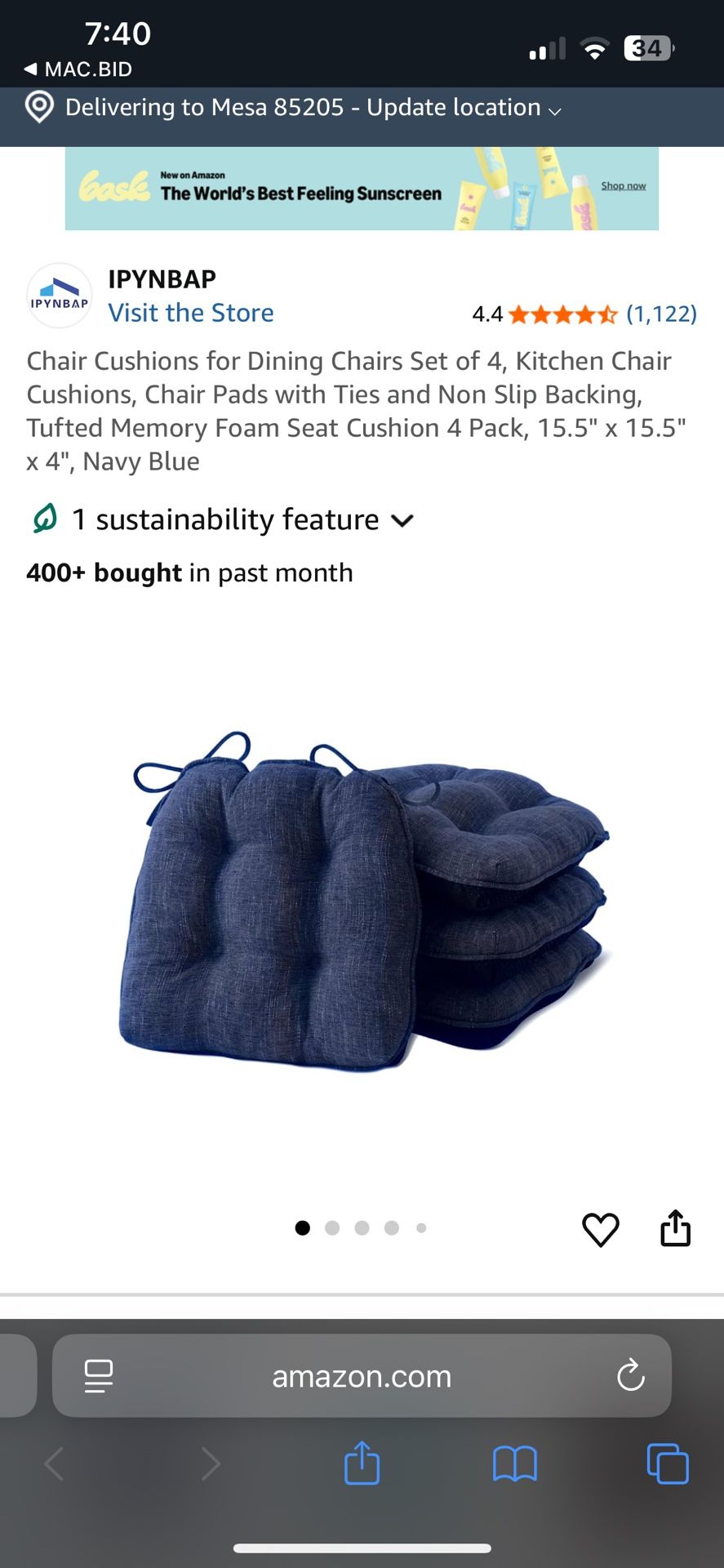 IPYNBAP Dining Chair Cushions Set Of 4. Navy Blue