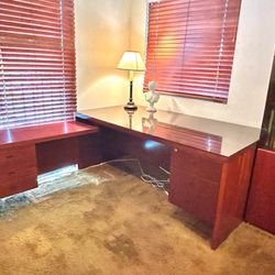 Premium Solid Wood BIF Executive Desk & Glass-Door Bookshelf Set - Excellent Condition