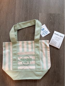 Brand New Trader Joe’s Limited Edition Striped Canvas Tote Bag Green