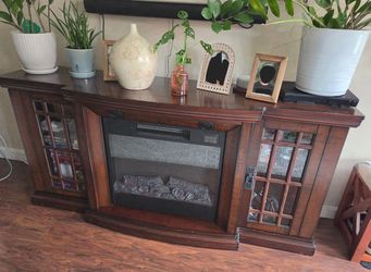 Electric Fireplace TV Console Stand With Bluetooth Speakers and Remote