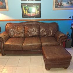 Leather Sofa & Ottoman 