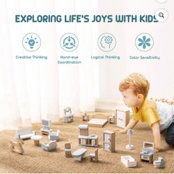 ROBUD 23pcs Wooden Dollhouse Furniture Set Accessories Pretend Play Toys Gift for Girls Boys & Toddlers