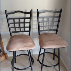 2 Metal Suede High Top Swivel Barstool Chairs