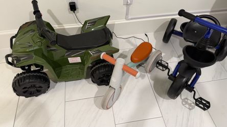 3-Piece Toddlers Ride-On Bundle: Balance Bike + KRIDDO Tricycle + 6V Electric ATV With Charger (Open Box)