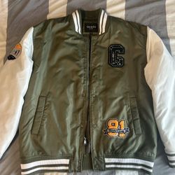 Guess Varsity Jacket Green & White Bomber Streetwear Y2K Style 