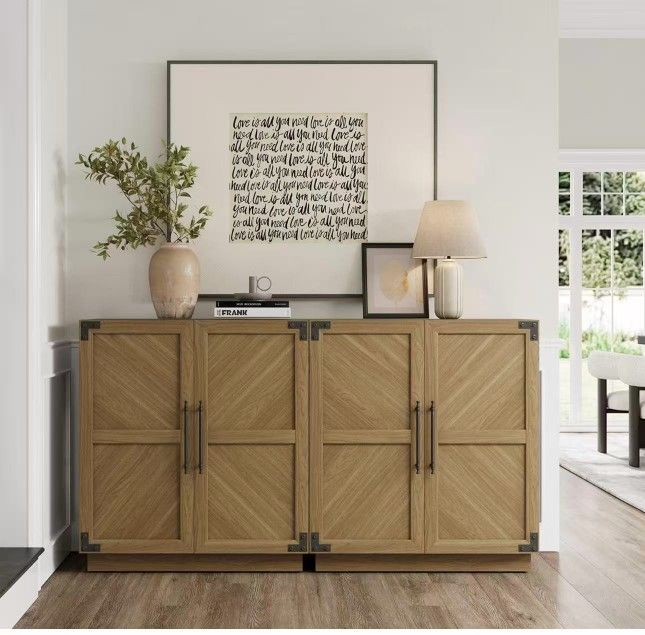 New assembled set of 2 Sideboard Buffet Cabinet with Storage - Modern Farmhouse Credenza with Doors and Adjustable Shelves Fluted Kitchen Buffet Stora