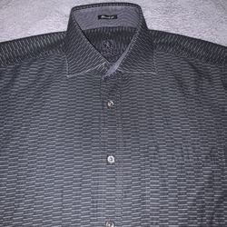 Bugatchi Uomo Size Medium Mens Shirt Gray Grey Striped Pattern Classic Fit