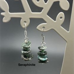Seraphinite Genuine Stone Chips Handmade Earrings