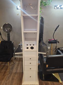 White Double-Sided Salon Station with  Storage gently used- $500 per station or OBO