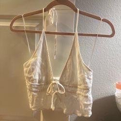 White Textured Halter Crop Top