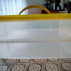 Snap wear snap and go craft tote or cake,cookies or cupcake take along . Good size.  Lid is more green, just bad lighting. Each piece snaps together