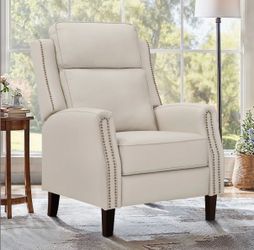 Beige color genuine leather recliner chair