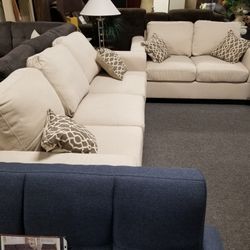 Brand New Biege Chenille Fabric 79" Sofa + 58" Loveseat 2PCs Set