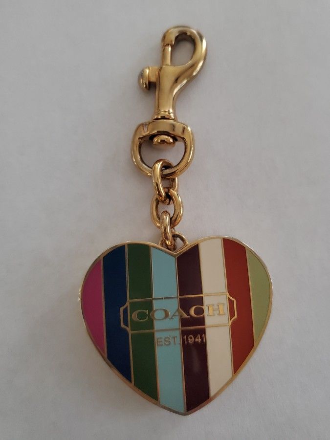 VERY RARE COACH LEGACY ENAMEL STRIPED HEART LIP GLOSS DUO KEYCHAIN OR FOB