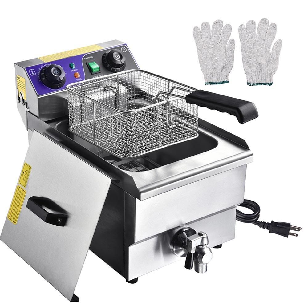 10L Electric Deep Fryer with Drain Stainless Steel French Fries Fried Chicken Wings