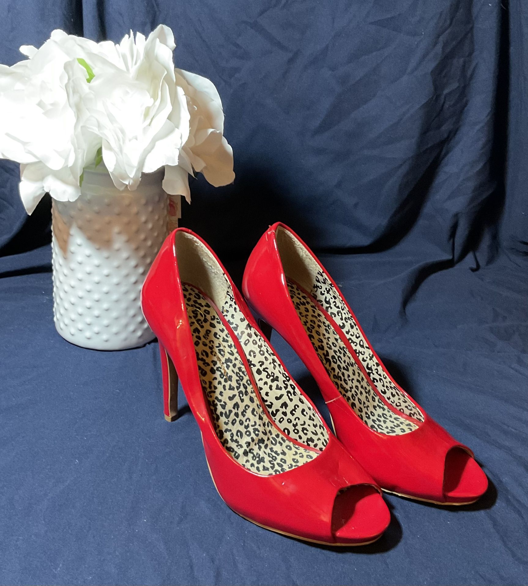Jessica Simpson Red Patent Leather Peep Toe High Heels